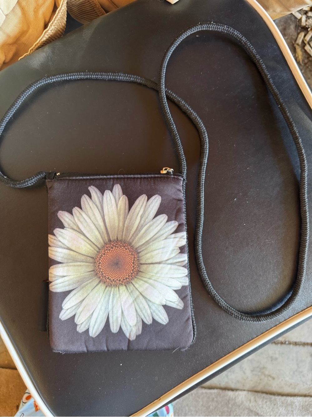 Harold Feinstein Black Crossbody Bag with White Daisy Print